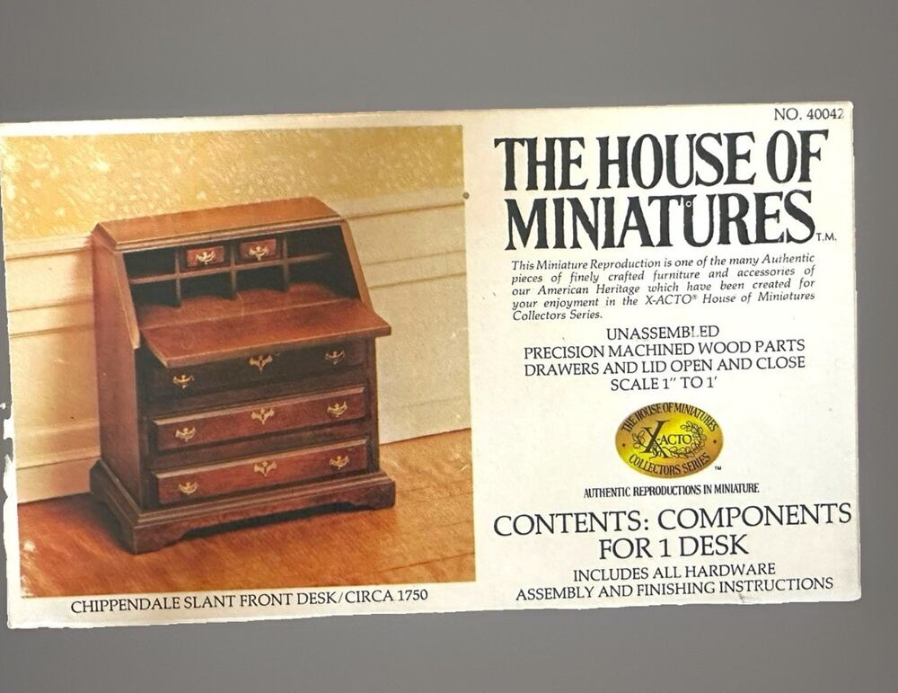 Vintage The House of Miniatures Dollhouse Chippendale Slant FrontDesk Kit#40042